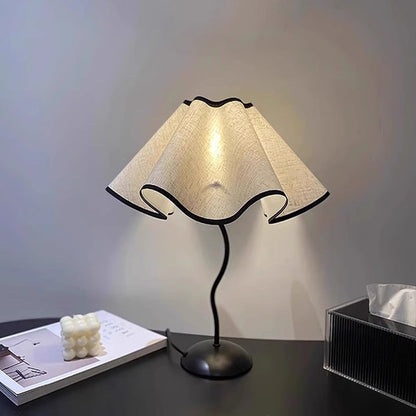 Contemporary Nordic Wave Iron Fabric Petal Flower 1-Light Table Lamp For Living Room