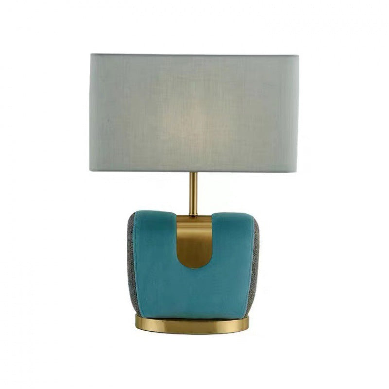 Traditional Vintage Rectangle Hardware Flannel Fabric 1-Light Table Lamp For Bedroom