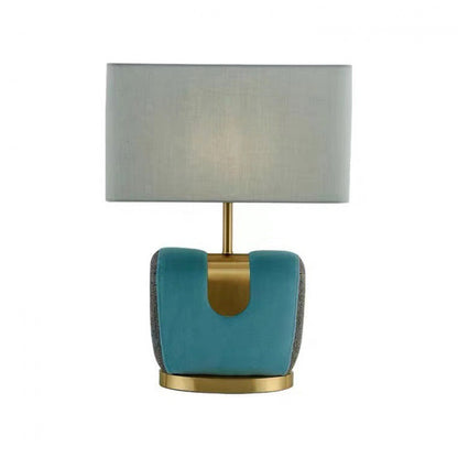 Traditional Vintage Rectangle Hardware Flannel Fabric 1-Light Table Lamp For Bedroom