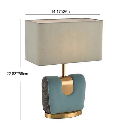 Traditional Vintage Rectangle Hardware Flannel Fabric 1-Light Table Lamp For Bedroom