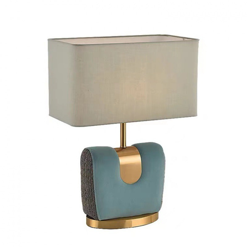 Traditional Vintage Rectangle Hardware Flannel Fabric 1-Light Table Lamp For Bedroom
