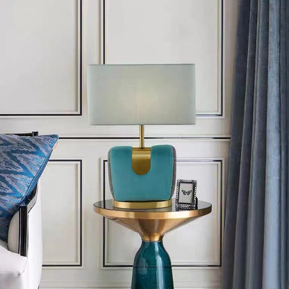 Traditional Vintage Rectangle Hardware Flannel Fabric 1-Light Table Lamp For Bedroom