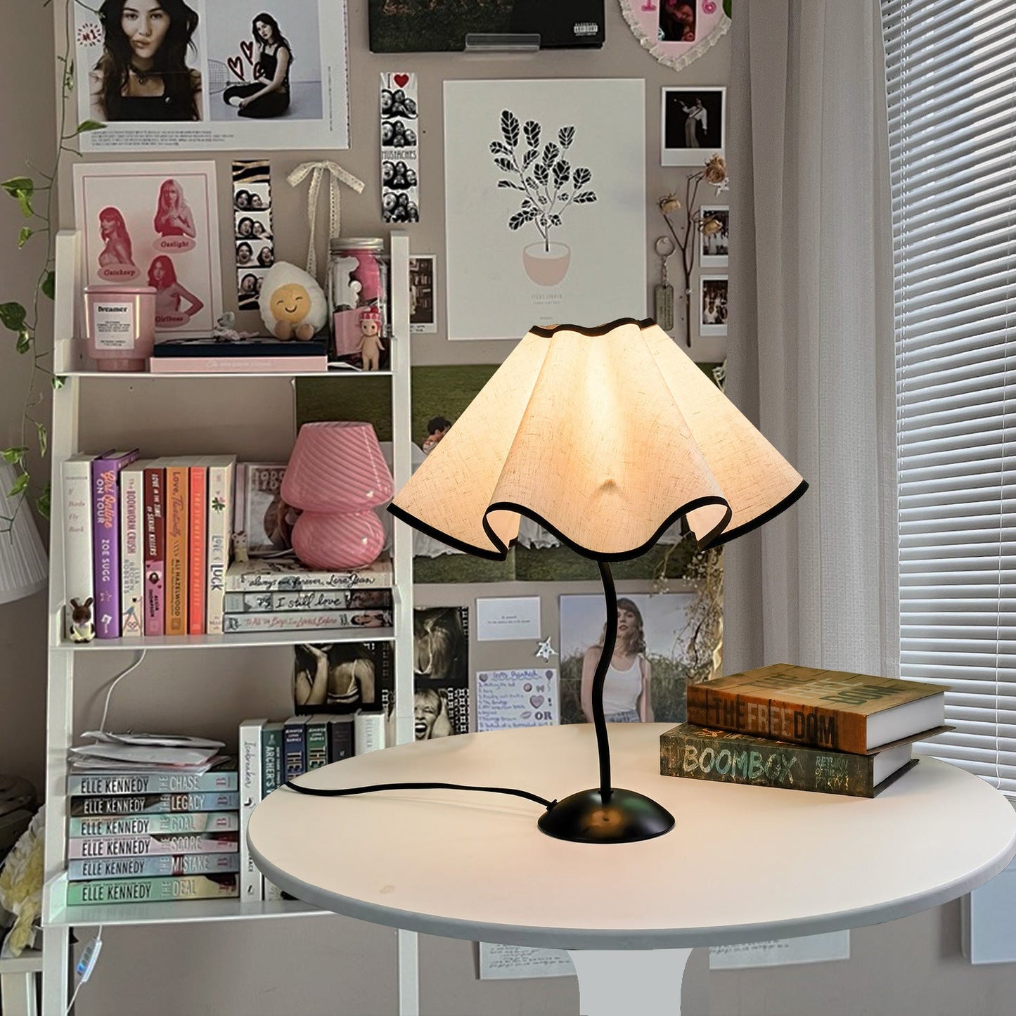 Contemporary Nordic Umbrella Shaped Petal Irregular Dopamine Colorful Dots Hardware Fabric 1-Light Table Lamp For Bedroom