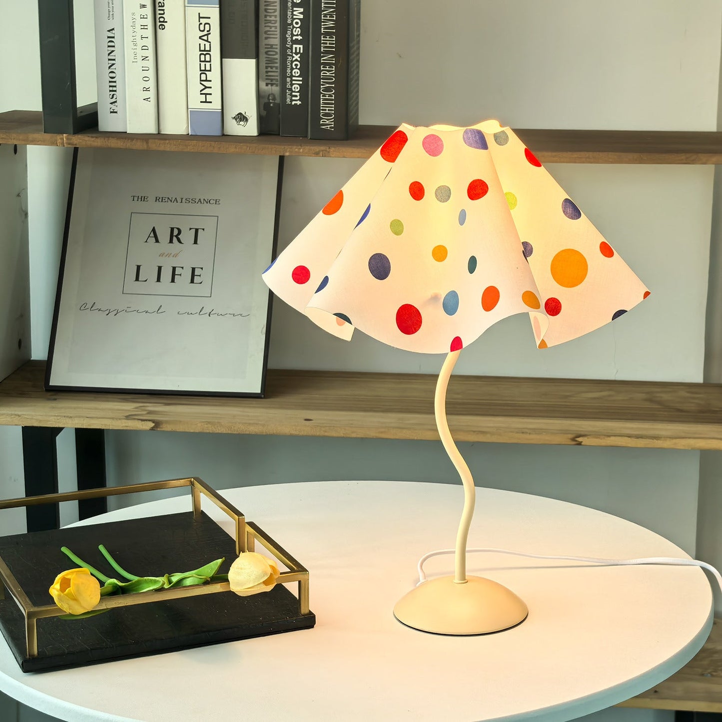 Contemporary Nordic Umbrella Shaped Petal Irregular Dopamine Colorful Dots Hardware Fabric 1-Light Table Lamp For Bedroom