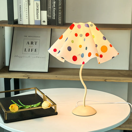 Contemporary Nordic Umbrella Shaped Petal Irregular Dopamine Colorful Dots Hardware Fabric 1-Light Table Lamp For Bedroom