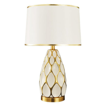 Modern Luxury Handmade Ceramic Column Fabric 1-Light Table Lamp For Living Room