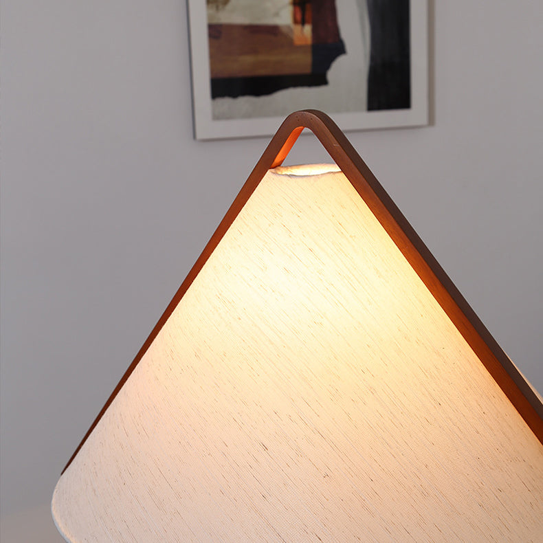 Traditional Vintage Triangle Shape Round Cone Wood Linen 1-Light Standing Floor Lamp For Bedroom