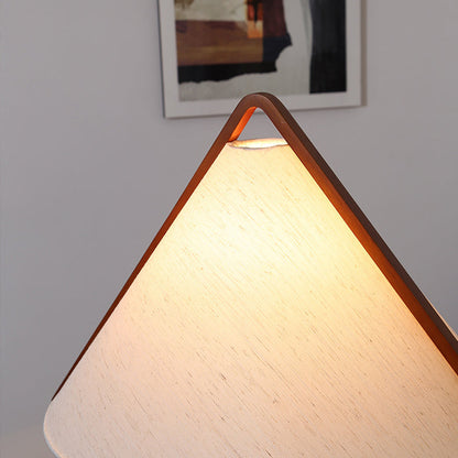 Traditional Vintage Triangle Shape Round Cone Wood Linen 1-Light Standing Floor Lamp For Bedroom