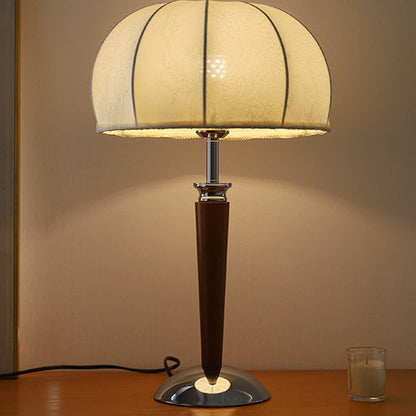 Traditional Vintage Pull Chain Dome Peony Print Pattern Fabric Wood Iron 1-Light Table Lamp For Bedroom