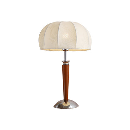 Traditional Vintage Pull Chain Dome Peony Print Pattern Fabric Wood Iron 1-Light Table Lamp For Bedroom
