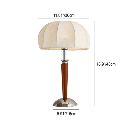 Traditional Vintage Pull Chain Dome Peony Print Pattern Fabric Wood Iron 1-Light Table Lamp For Bedroom