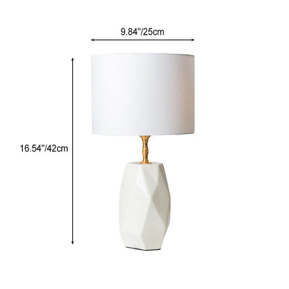 Modern Luxury Cone Straight Tube Faceted Ceramic Brass Fabric 1-Light Table Lamp For Bedroom