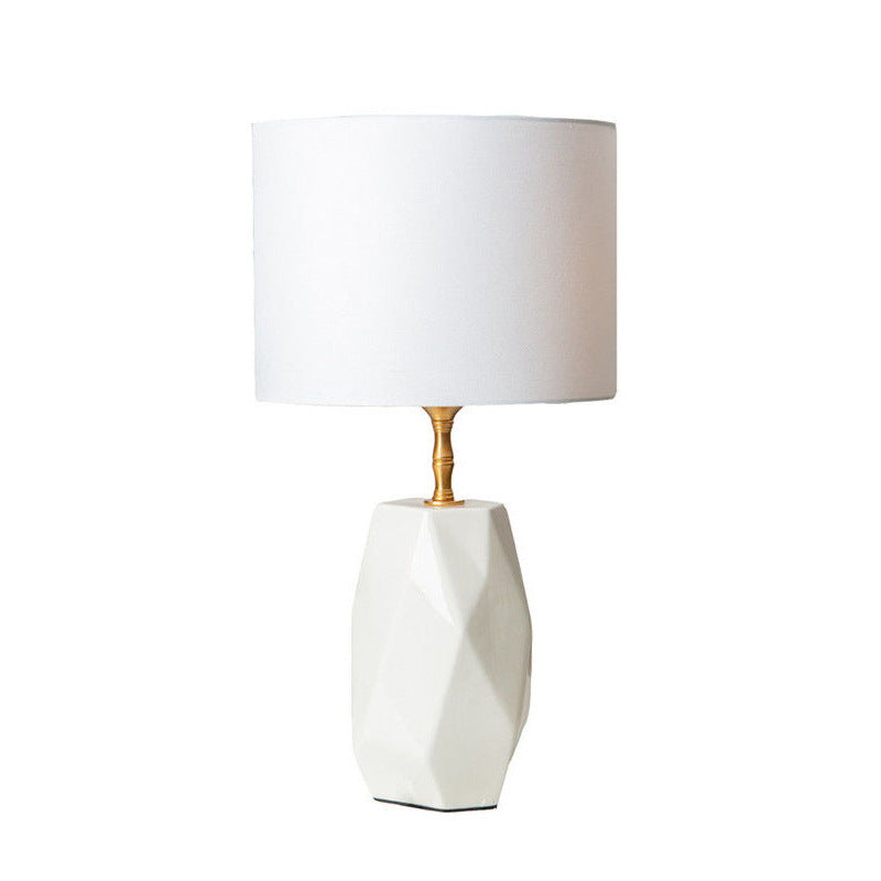 Modern Luxury Cone Straight Tube Faceted Ceramic Brass Fabric 1-Light Table Lamp For Bedroom