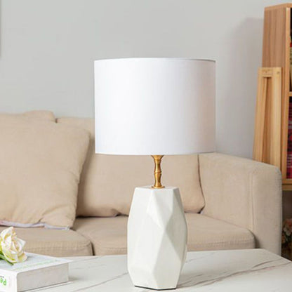 Modern Luxury Cone Straight Tube Faceted Ceramic Brass Fabric 1-Light Table Lamp For Bedroom