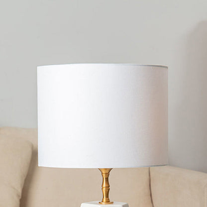 Modern Luxury Cone Straight Tube Faceted Ceramic Brass Fabric 1-Light Table Lamp For Bedroom