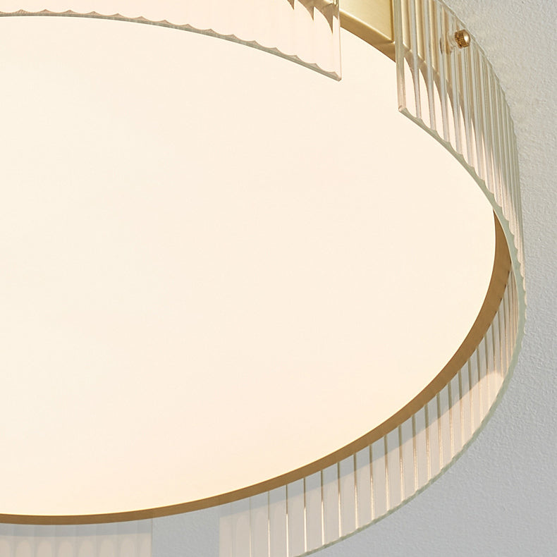 Modern Minimalist Round Vertical Pattern Glass PVC Metal LED Flush Mount Ceiling Light For Living Room