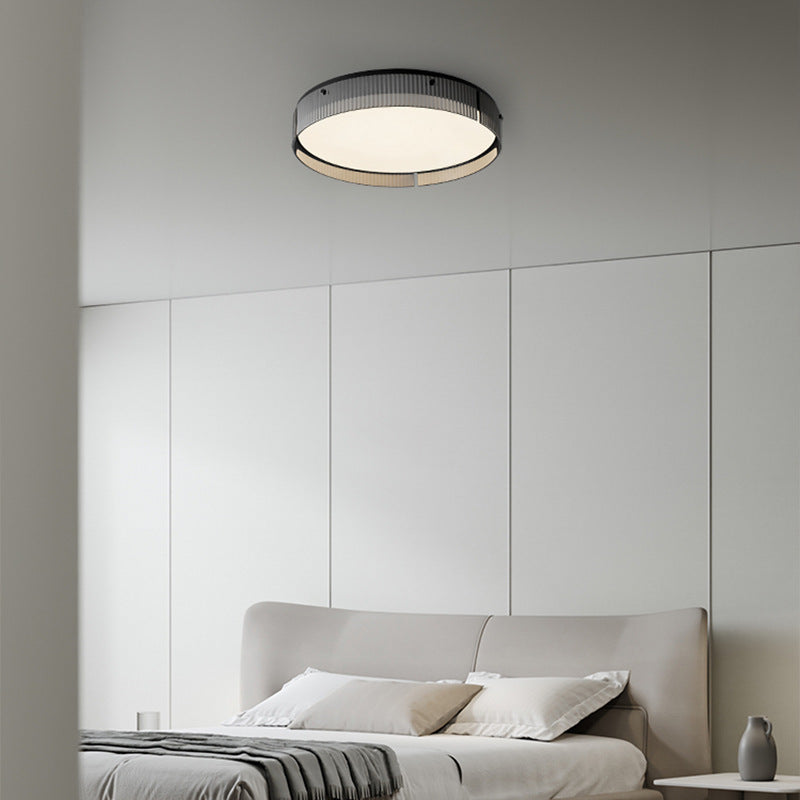 Modern Minimalist Round Vertical Pattern Glass PVC Metal LED Flush Mount Ceiling Light For Living Room