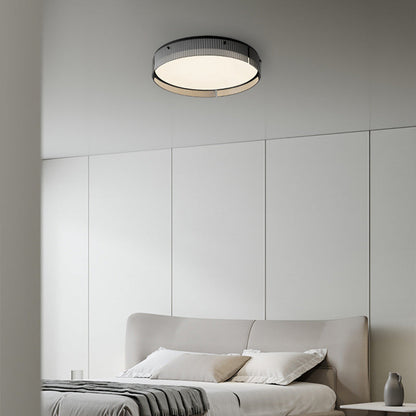 Modern Minimalist Round Vertical Pattern Glass PVC Metal LED Flush Mount Ceiling Light For Living Room