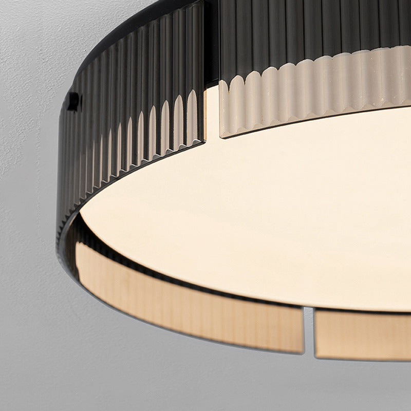 Modern Minimalist Round Vertical Pattern Glass PVC Metal LED Flush Mount Ceiling Light For Living Room