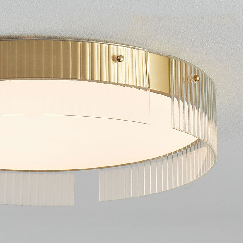 Modern Minimalist Round Vertical Pattern Glass PVC Metal LED Flush Mount Ceiling Light For Living Room