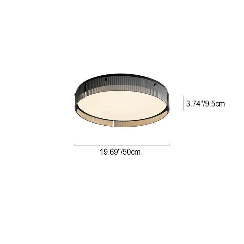 Modern Minimalist Round Vertical Pattern Glass PVC Metal LED Flush Mount Ceiling Light For Living Room