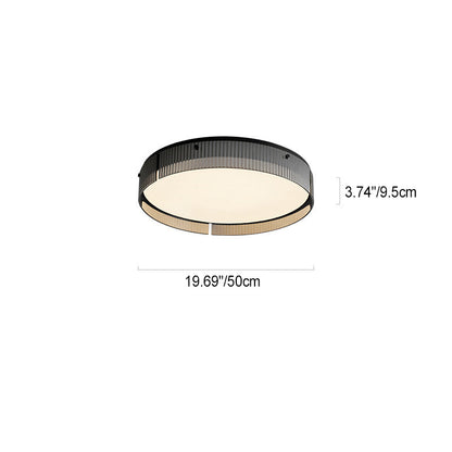 Modern Minimalist Round Vertical Pattern Glass PVC Metal LED Flush Mount Ceiling Light For Living Room