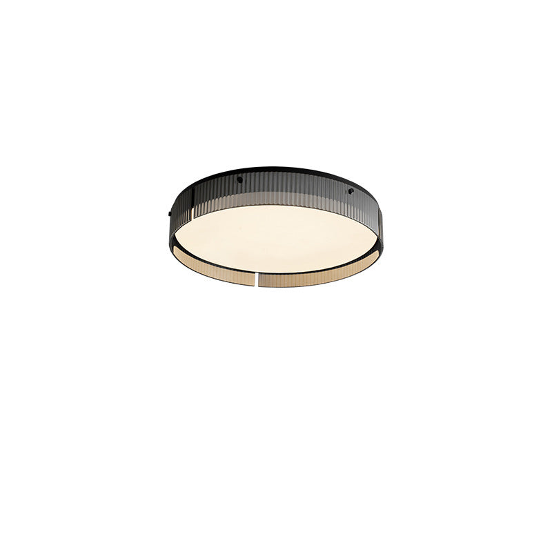 Modern Minimalist Round Vertical Pattern Glass PVC Metal LED Flush Mount Ceiling Light For Living Room