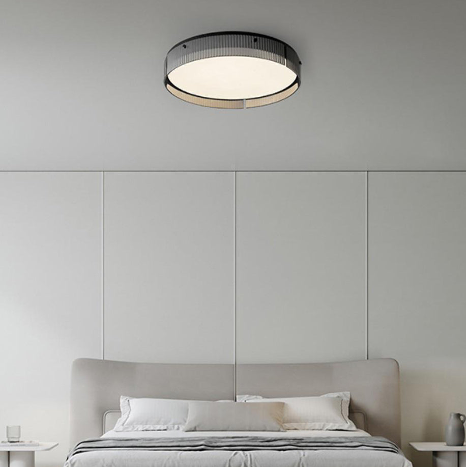 Modern Minimalist Round Vertical Pattern Glass PVC Metal LED Flush Mount Ceiling Light For Living Room