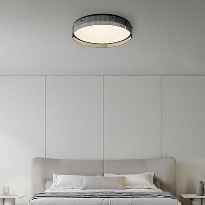 Modern Minimalist Round Vertical Pattern Glass PVC Metal LED Flush Mount Ceiling Light For Living Room