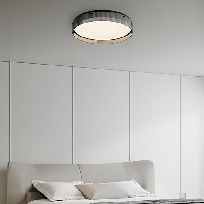 Modern Minimalist Round Vertical Pattern Glass PVC Metal LED Flush Mount Ceiling Light For Living Room