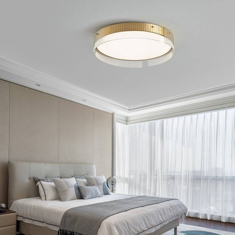 Modern Minimalist Round Vertical Pattern Glass PVC Metal LED Flush Mount Ceiling Light For Living Room
