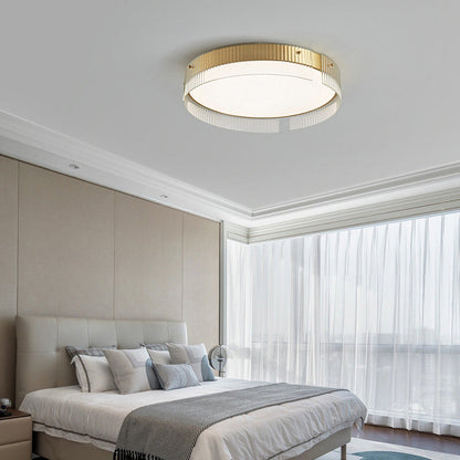 Modern Minimalist Round Vertical Pattern Glass PVC Metal LED Flush Mount Ceiling Light For Living Room