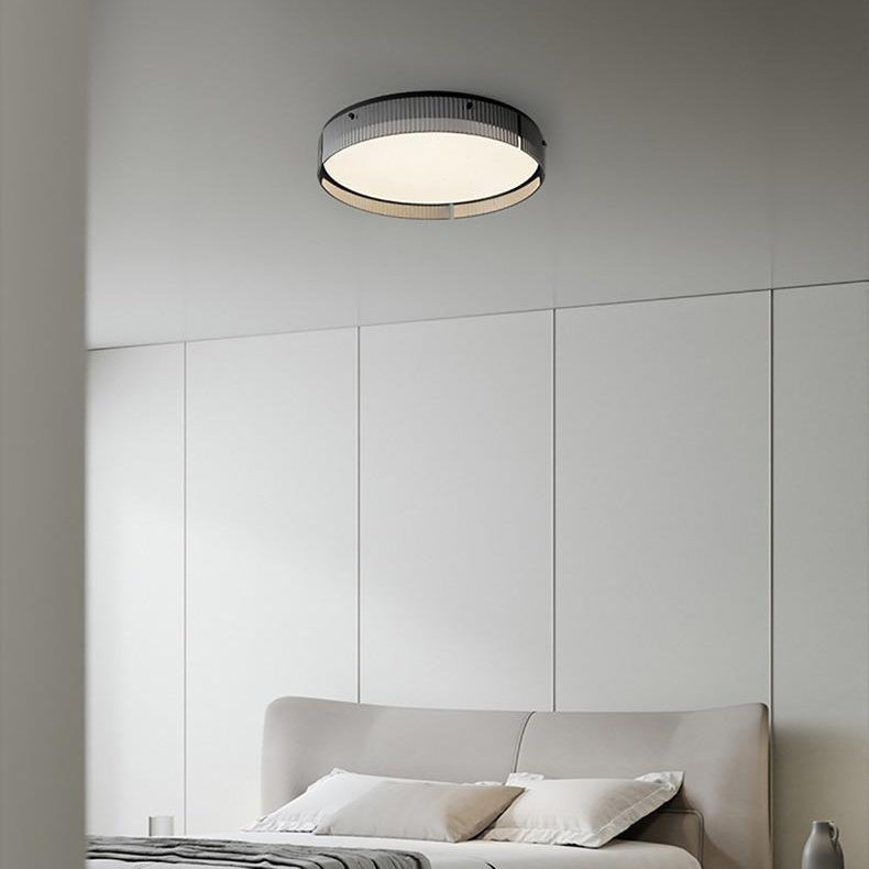 Modern Minimalist Round Vertical Pattern Glass PVC Metal LED Flush Mount Ceiling Light For Living Room