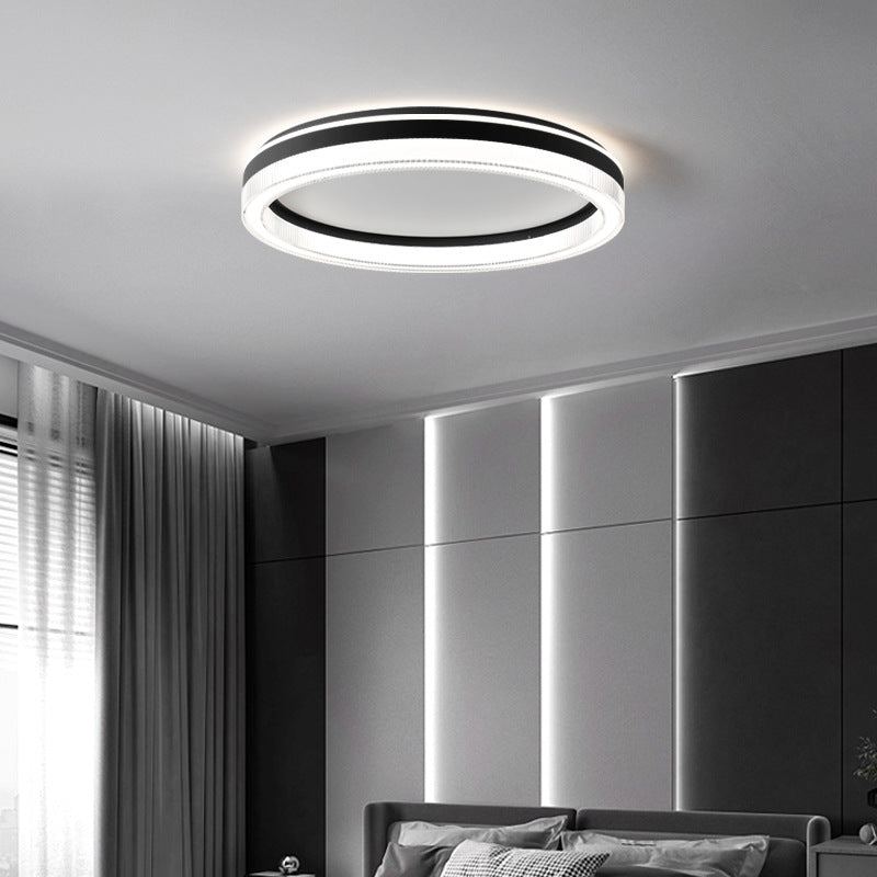 Modern Minimalist Round Horizontal Stripes Iron Acrylic LED Flush Mount Ceiling Light For Bedroom