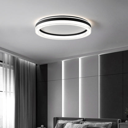 Modern Minimalist Round Horizontal Stripes Iron Acrylic LED Flush Mount Ceiling Light For Bedroom