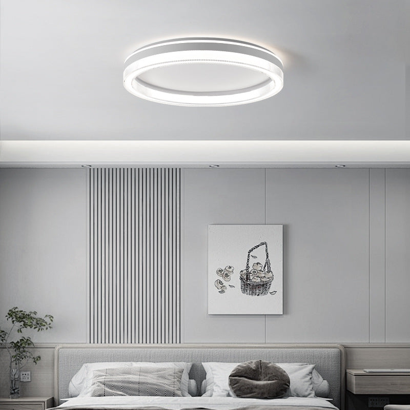 Modern Minimalist Round Horizontal Stripes Iron Acrylic LED Flush Mount Ceiling Light For Bedroom