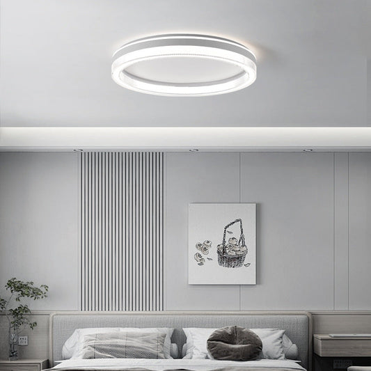 Modern Minimalist Round Horizontal Stripes Iron Acrylic LED Flush Mount Ceiling Light For Bedroom