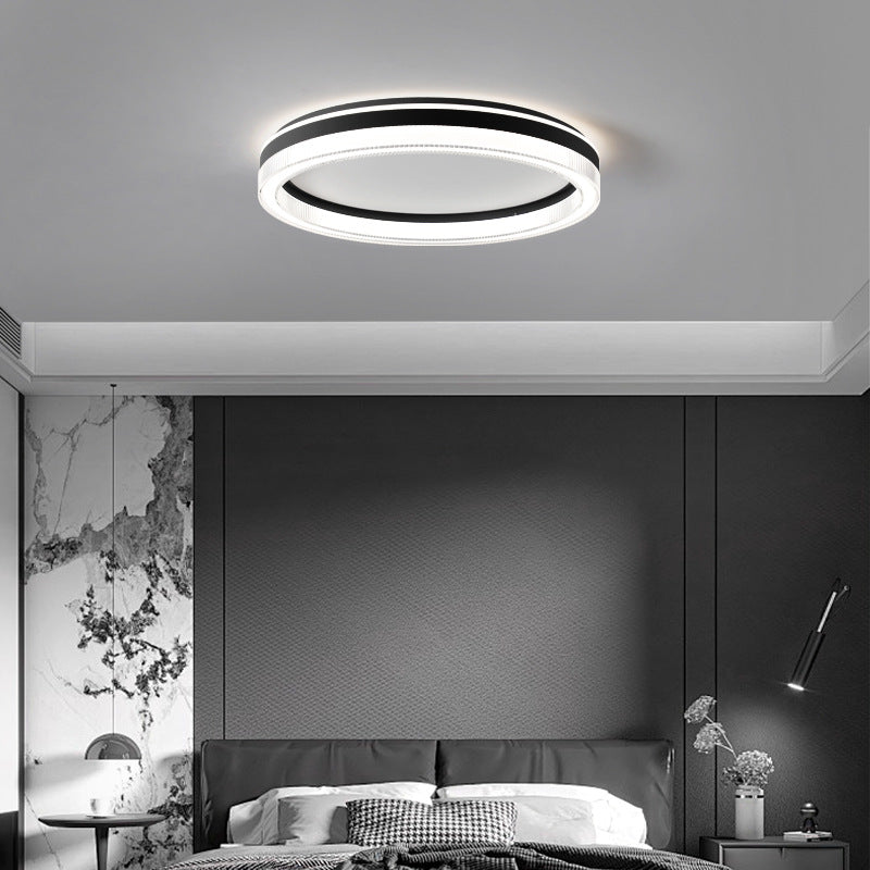 Modern Minimalist Round Horizontal Stripes Iron Acrylic LED Flush Mount Ceiling Light For Bedroom