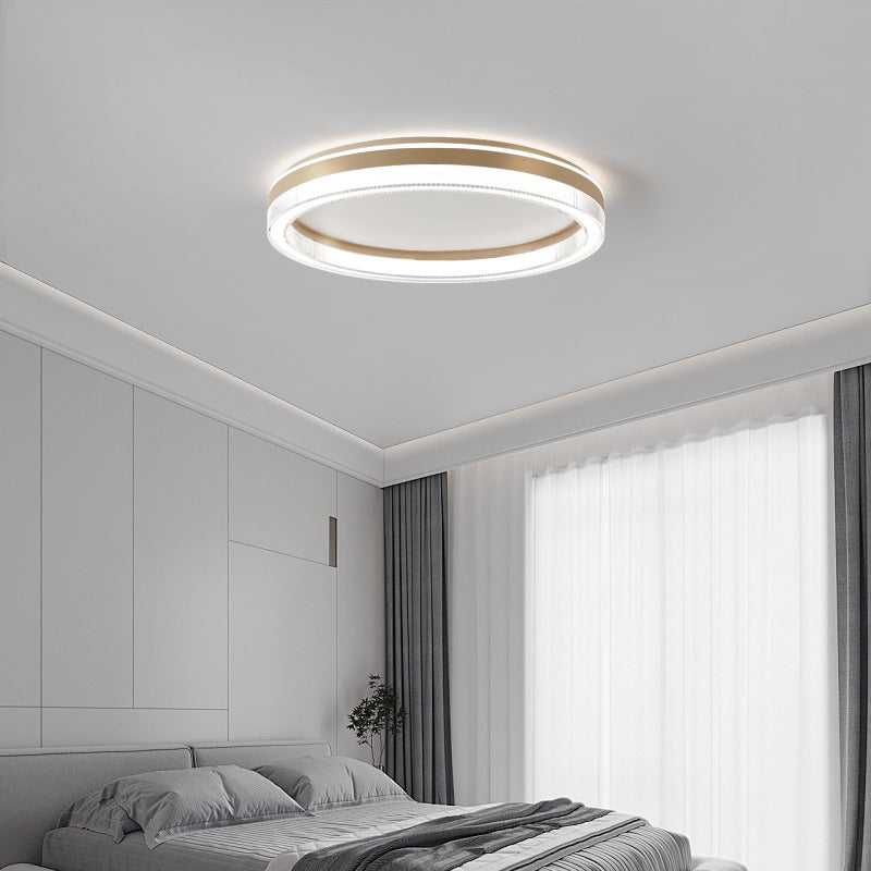 Modern Minimalist Round Horizontal Stripes Iron Acrylic LED Flush Mount Ceiling Light For Bedroom