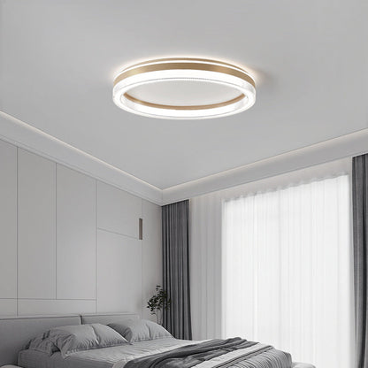 Modern Minimalist Round Horizontal Stripes Iron Acrylic LED Flush Mount Ceiling Light For Bedroom