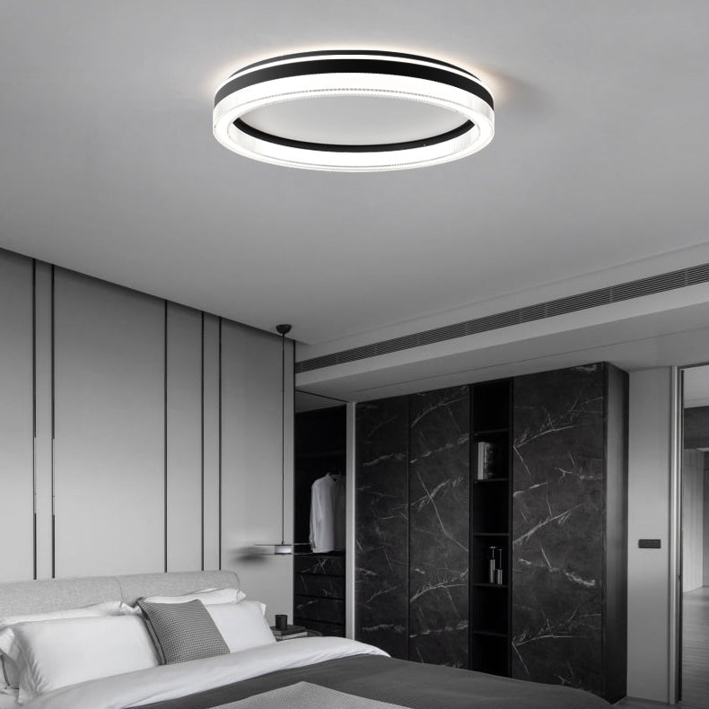 Modern Minimalist Round Horizontal Stripes Iron Acrylic LED Flush Mount Ceiling Light For Bedroom