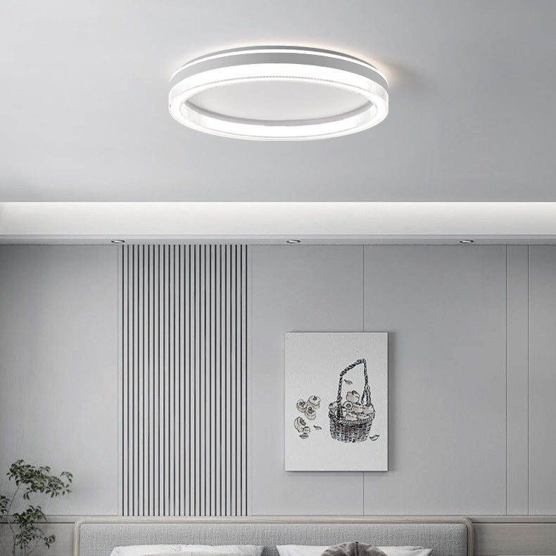 Modern Minimalist Round Horizontal Stripes Iron Acrylic LED Flush Mount Ceiling Light For Bedroom