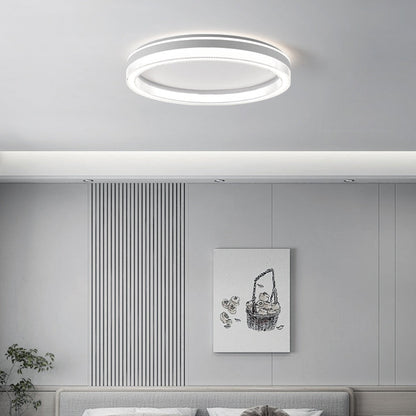 Modern Minimalist Round Horizontal Stripes Iron Acrylic LED Flush Mount Ceiling Light For Bedroom