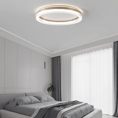 Modern Minimalist Round Horizontal Stripes Iron Acrylic LED Flush Mount Ceiling Light For Bedroom
