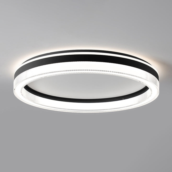 Modern Minimalist Round Horizontal Stripes Iron Acrylic LED Flush Mount Ceiling Light For Bedroom