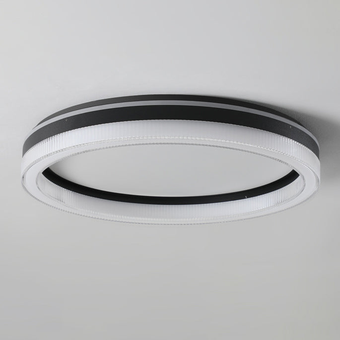 Modern Minimalist Round Horizontal Stripes Iron Acrylic LED Flush Mount Ceiling Light For Bedroom