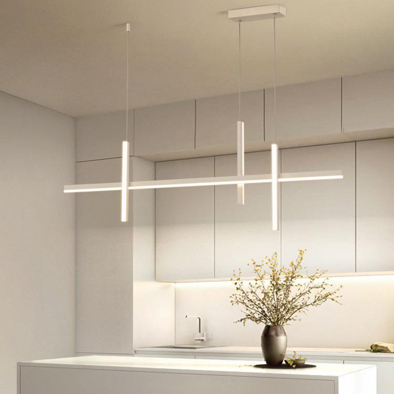 ثريا جزيرة LED حديثة بسيطة ذات دوائر هندسية مستقيمة من الحديد والألومنيوم والسيليكون وشريط من الأكريليك لغرفة الطعام 