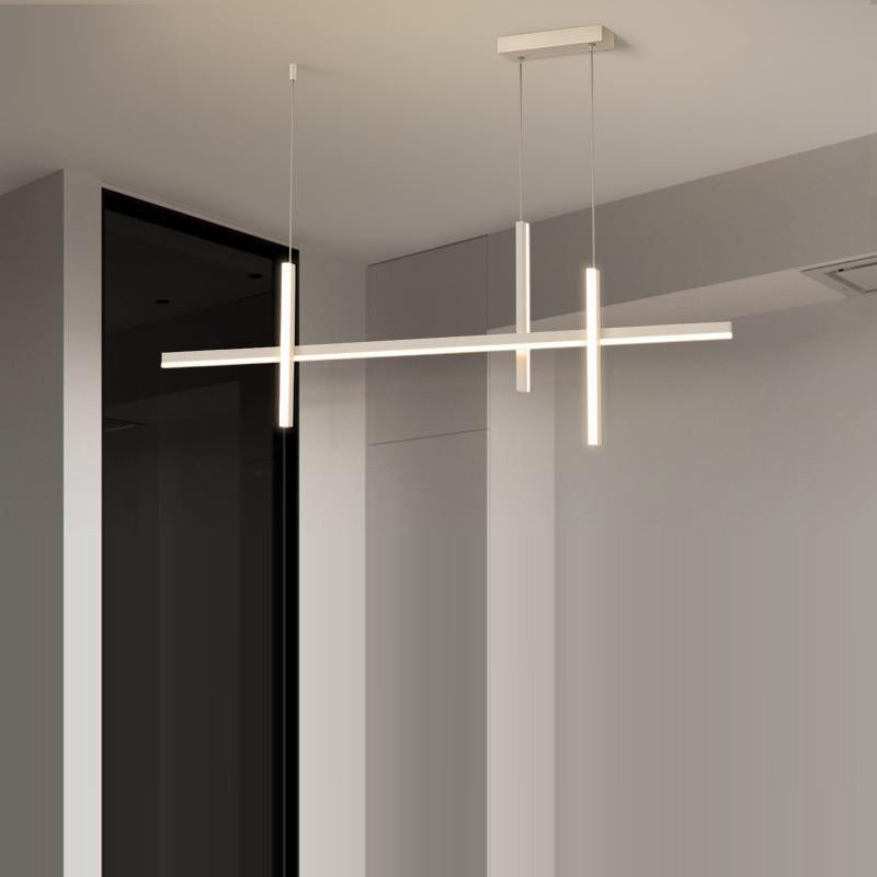 ثريا جزيرة LED حديثة بسيطة ذات دوائر هندسية مستقيمة من الحديد والألومنيوم والسيليكون وشريط من الأكريليك لغرفة الطعام 