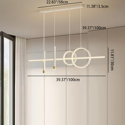 ثريا جزيرة LED حديثة بسيطة ذات دوائر هندسية مستقيمة من الحديد والألومنيوم والسيليكون وشريط من الأكريليك لغرفة الطعام 