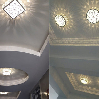 Modern Minimalist Drum Shape Hardware Crystal LED Flush Mount Ceiling Light For Hallway
